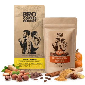 Conjunto para Pumpkin Spice Latte: café Bro Coffee Roastery Brazil Cerrado 1kg + Pumpkin Spice Latte Mix 100g