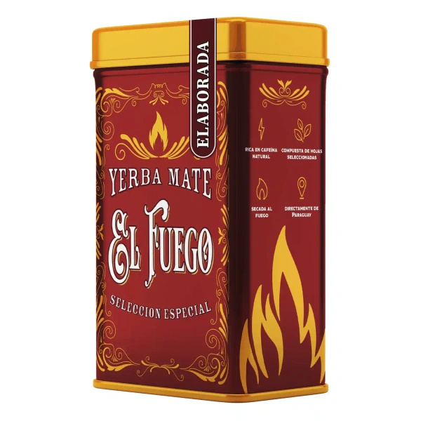 Yerbera – Lata metálica + El Fuego Elaborada 0,5 kg