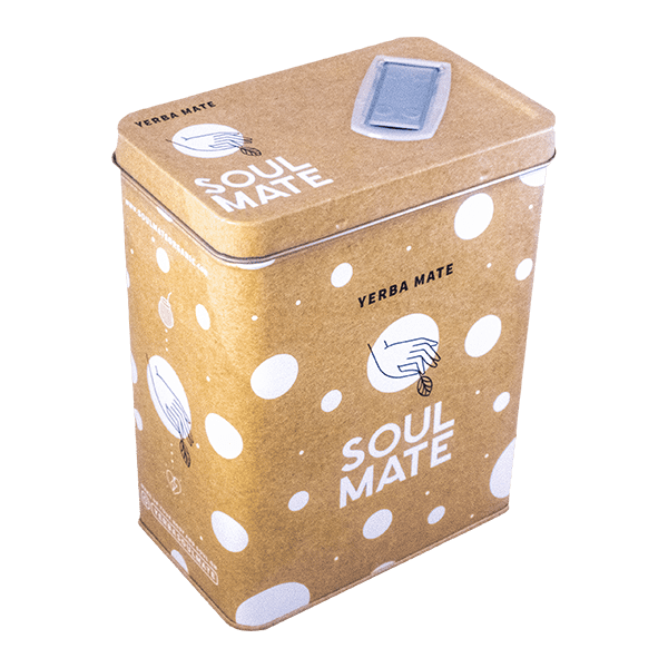 Yerbera – Lata metálica + Soul Mate Orgánica Despalada 0,5 kg