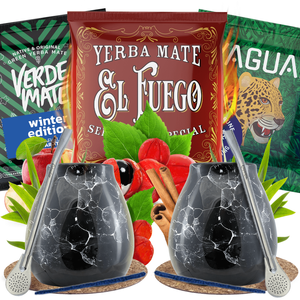 Conjunto Yerba Mate para dois: amostras 3×50g + 2x Calabaza + 2x Bombilla