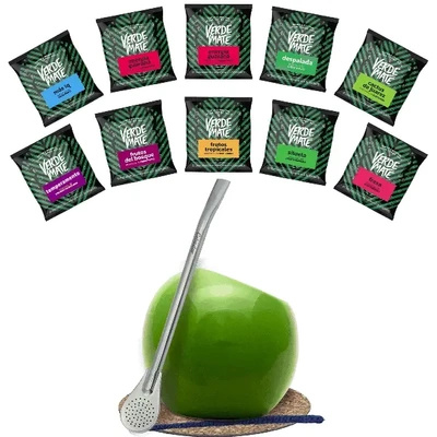 Set Yerba Mate Green 500g Gourd Bombilla 10x50g