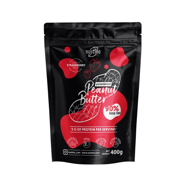 Nustino – Manteiga de amendoim em pó – Strawberry (sem adição de açúcar) 400 g