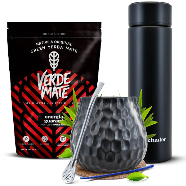 Conjuto de Erva Mate Verde Mate 400g 0,4kg Garrafa Térmica LED