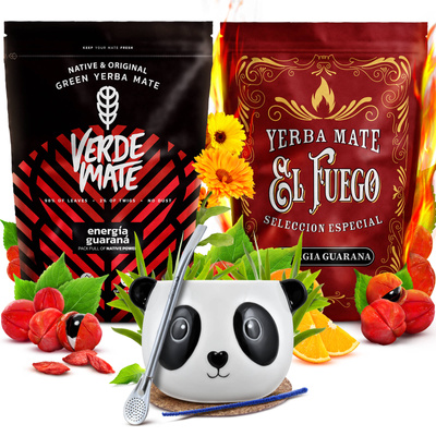 Conjuto de Erva Mate Verde Mate El Fuego Energia 2x500g + acessórios