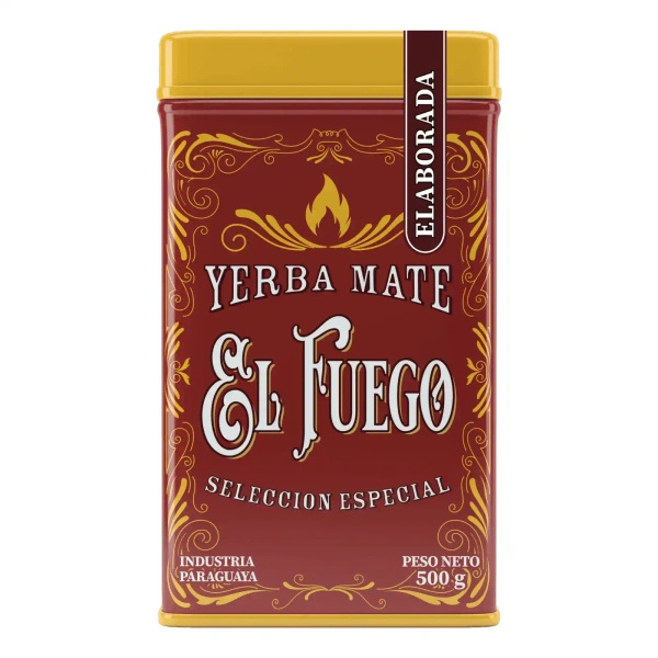 Yerbera – Lata metálica + El Fuego Elaborada 0,5 kg