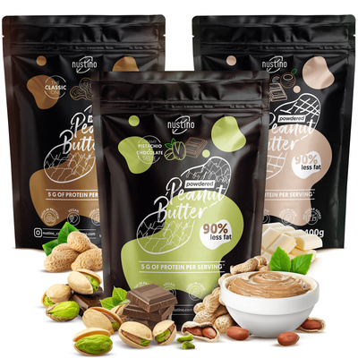 Conjunto de manteiga de amendoim em pó Nustino: sabores variados 3x400g