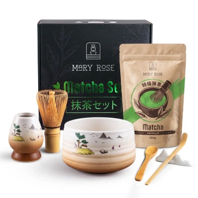 Conjunto-presente: matcha premium + matchawan + acessórios de bambu