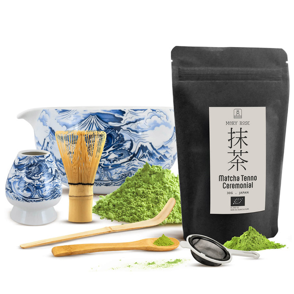 Conjunto cerimonial para preparar chá matcha: matcha BIO japonesa 30g + acessórios