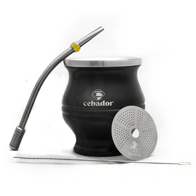 TermoColador – cuia de erva-mate + peneira + bombilla – preto