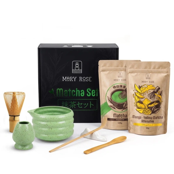 Kit presente para Matcha Latte colorido: Matcha + Yellow Matcha + acessórios