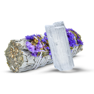 Conjunto de meditação: incenso de salva branca + selenite