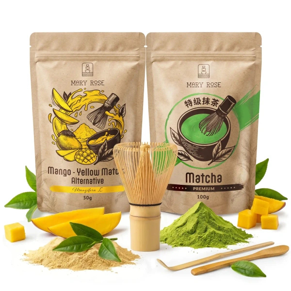 Kit para Matcha Latte colorido: Matcha + Yellow Matcha + acessórios
