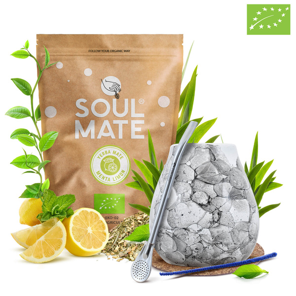 Conjuto de Erva Mate Soul Mate Organica Menta Limon 500g 0,5kg Calabaza + Bombilla
