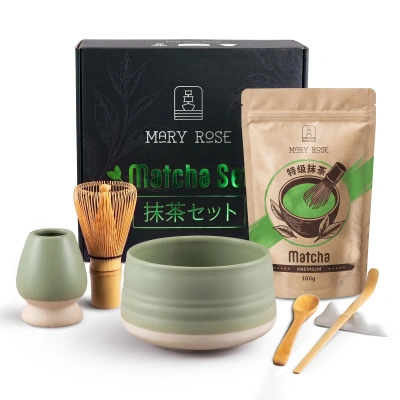 Conjunto para presente: matcha + matchawan + acessórios de bambu