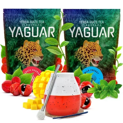 Conjuto de Erva Mate Yaguar 2x500g + Calabaza + Bombilla