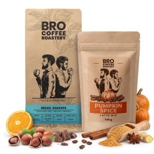 Conjunto para Pumpkin Spice Latte: café Bro Coffee Roastery Brazil Guaxupe 1kg + Pumpkin Spice Latte Mix 100g