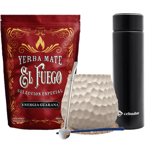 Conjuto de Erva Mate: El Fuego 500g + Garrafa Térmica LED + Calabaza + Bombilla