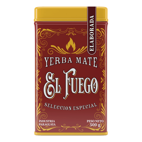 Yerbera – Lata metálica + El Fuego Elaborada 0,5 kg