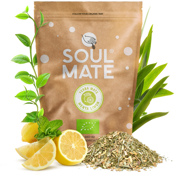 Conjuto de Erva Mate Soul Mate Organica Menta Limon 500g 0,5kg Calabaza + Bombilla