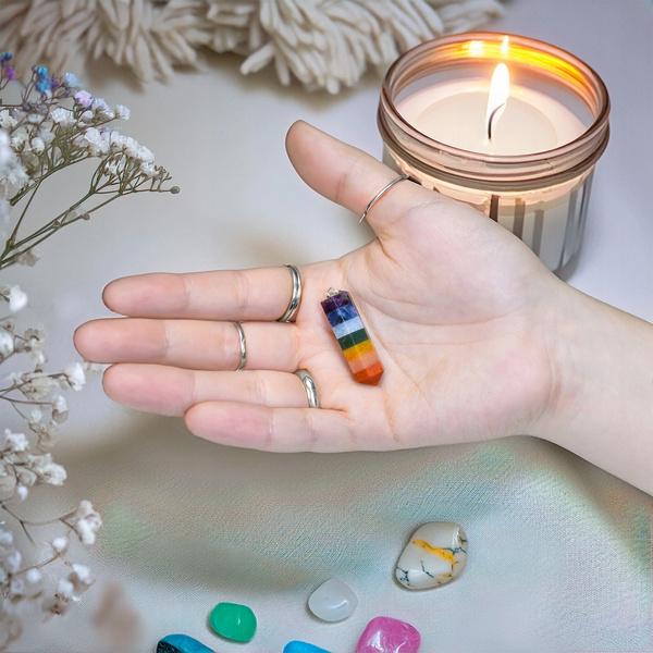 Conjunto de oferta para rituais e trabalho com os chakras: incenso + vela + jóias