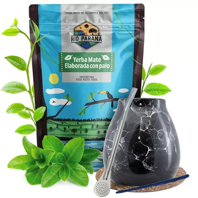 Conjuto de Erva Mate Rio Parana Calabaza Bombilla 500g