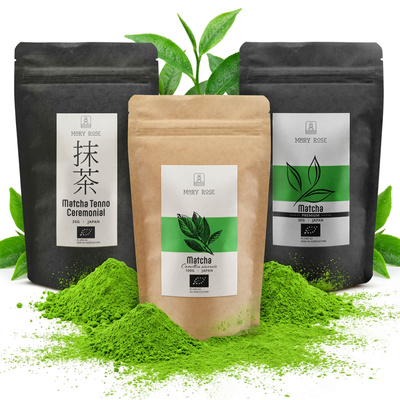 Conjunto de 3 chás matcha biológicos do Japão: cerimonial + premium + culinário