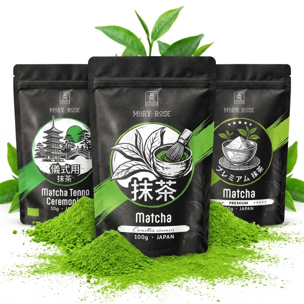 Conjunto de 3 chás matcha biológicos do Japão: cerimonial + premium + culinário
