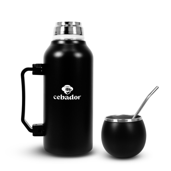 YerbaGo – Garrafa térmica com cuia e bombilla 1,3 L – preto