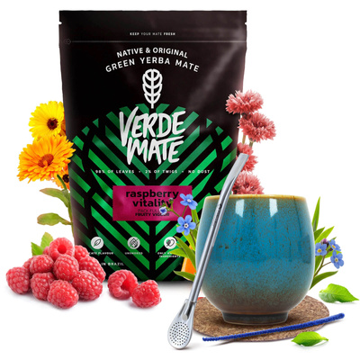 Conjuto de Erva Mate Verde Mate Raspberry 500g Calabaza + Bombilla