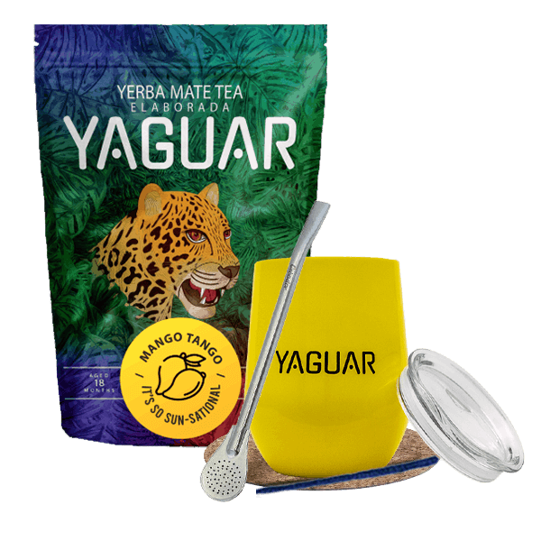 Conjuto de Erva Mate: Yaguar Mango Tango 500g + TermoLid + Bombilla