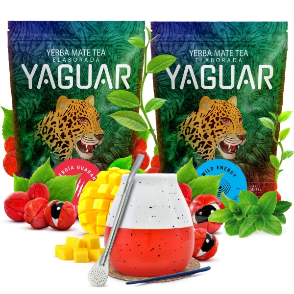 Conjuto de Erva Mate Yaguar 2x500g + Calabaza + Bombilla