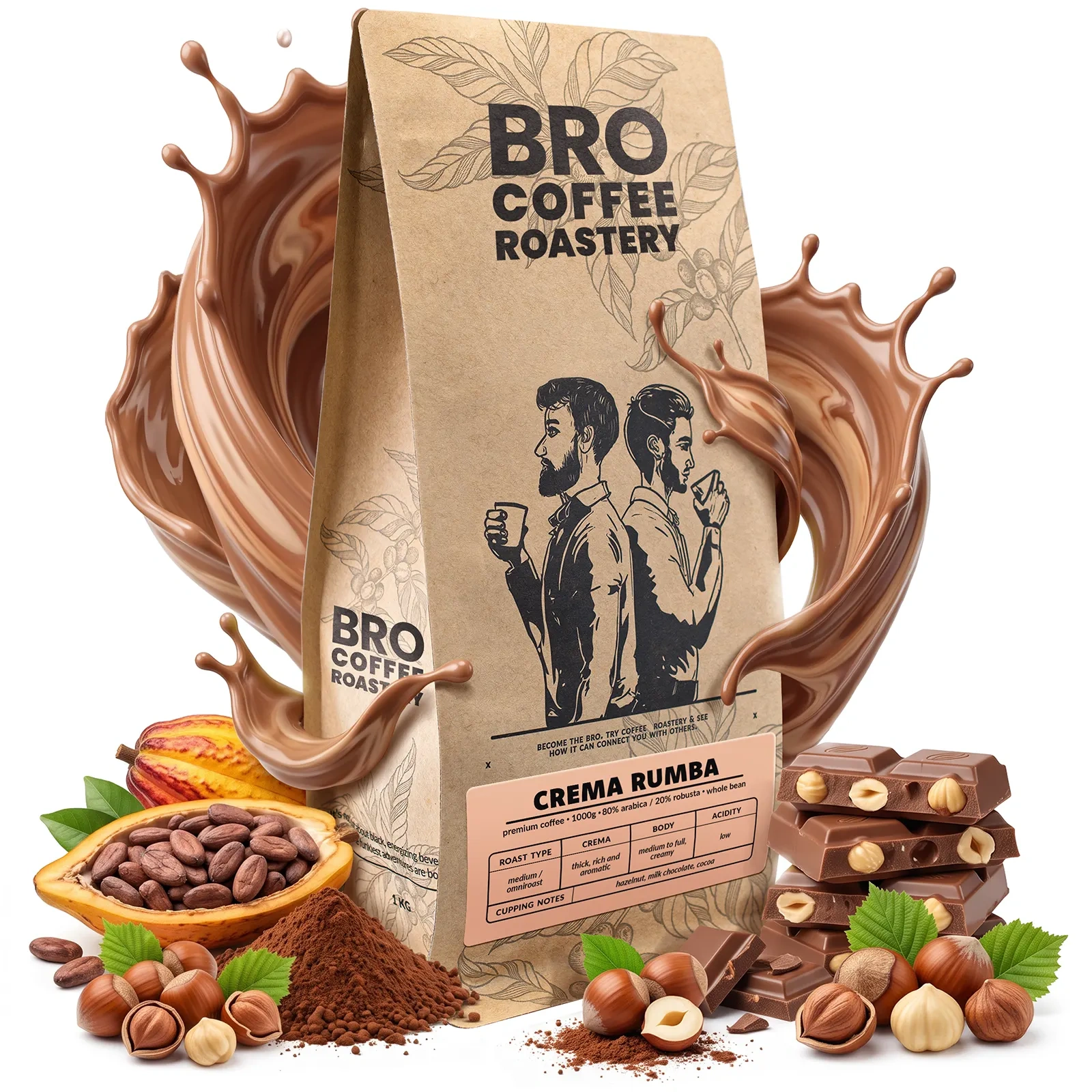 Bro Coffee Roastery Crema Rumba - café em grão inteiro 80% arábica 20% robusta