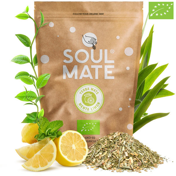 Conjuto de Erva Mate Soul Mate Organica Menta Limon 500g 0,5kg Calabaza + Bombilla