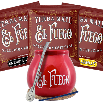 Yerba Mate El Fuego Calabash Bombilla Starter Set