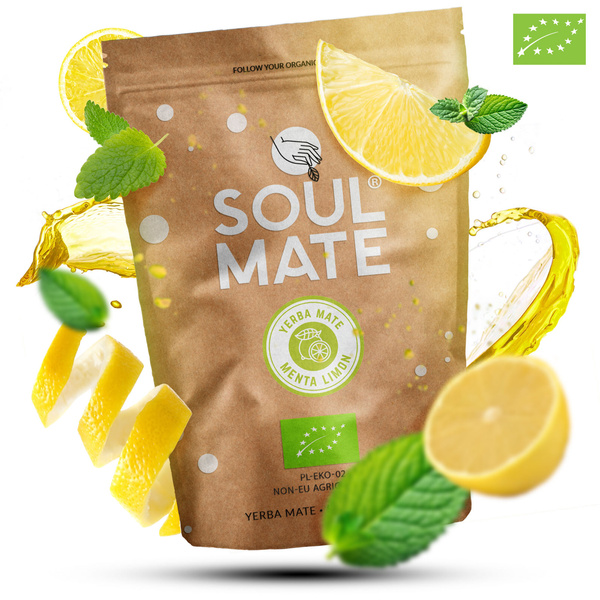 Conjuto de Erva Mate Soul Mate Organica Menta Limon 500g 0,5kg Calabaza + Bombilla