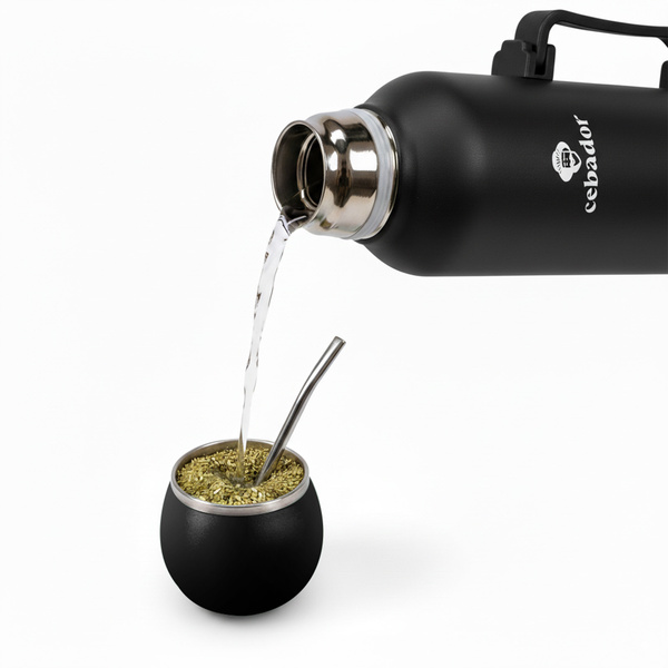 YerbaGo – Garrafa térmica com cuia e bombilla 1,3 L – preto