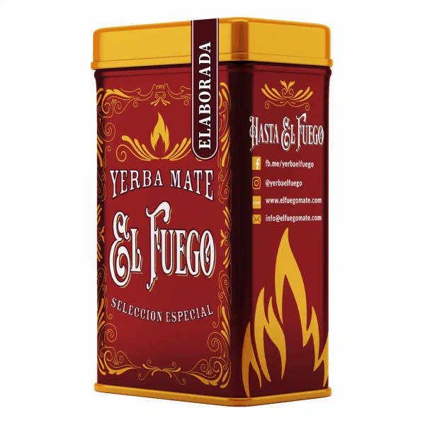 Yerbera – Lata metálica + El Fuego Elaborada 0,5 kg