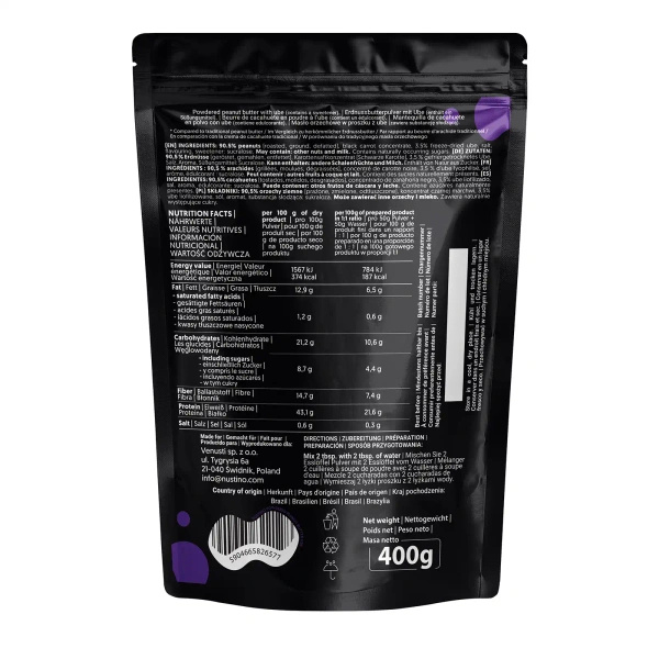 Nustino – Manteiga de amendoim em pó – Ube (sem adição de açúcar) 400 g