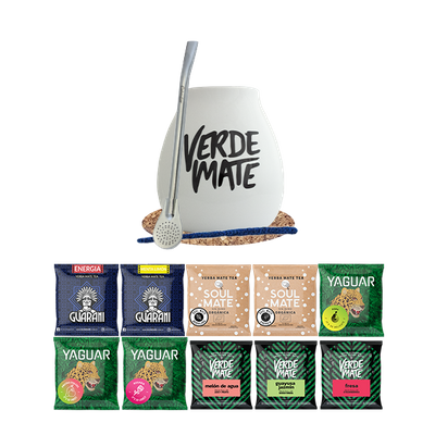 Set Yerba Mate Green 500g Gourd Bombilla 10x50g