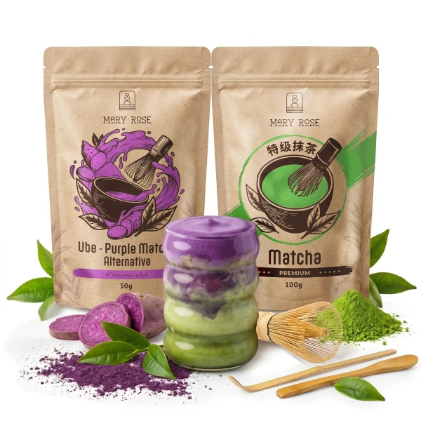 Kit para Matcha Latte colorido: Matcha + Purple Matcha + acessórios