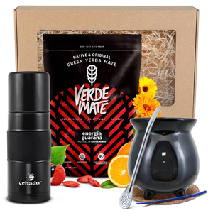 Conjunto de oferta de Erva Mate: Verde Mate Energía Guaraná 0,4kg + Yerbomos X + Calabaza + Bombilla