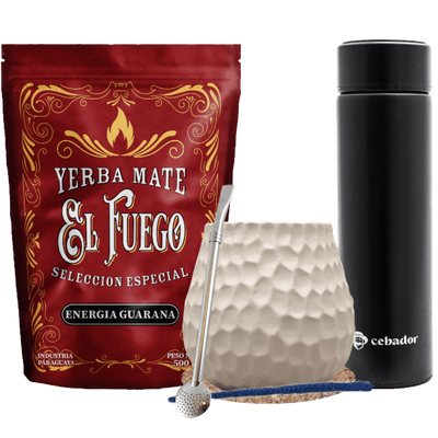 Conjuto de Erva Mate El Fuego Energia 500g Garrafa Térmica