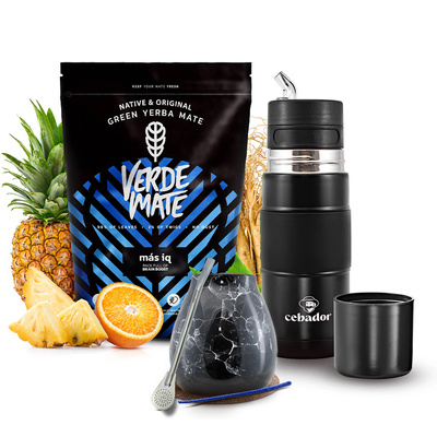 Conjuto de Erva Mate Verde Mate Mas IQ 500g 0,5kg Yerbomos + Calabaza + Bombilla