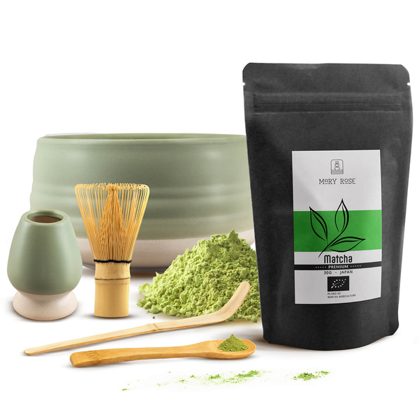 Conjunto PREMIUM para preparar chá matcha: matcha BIO japonesa 30g + acessórios