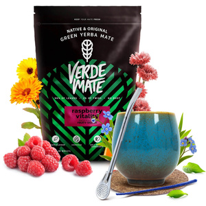 Conjuto de Erva Mate Verde Mate Raspberry 500g Calabaza + Bombilla
